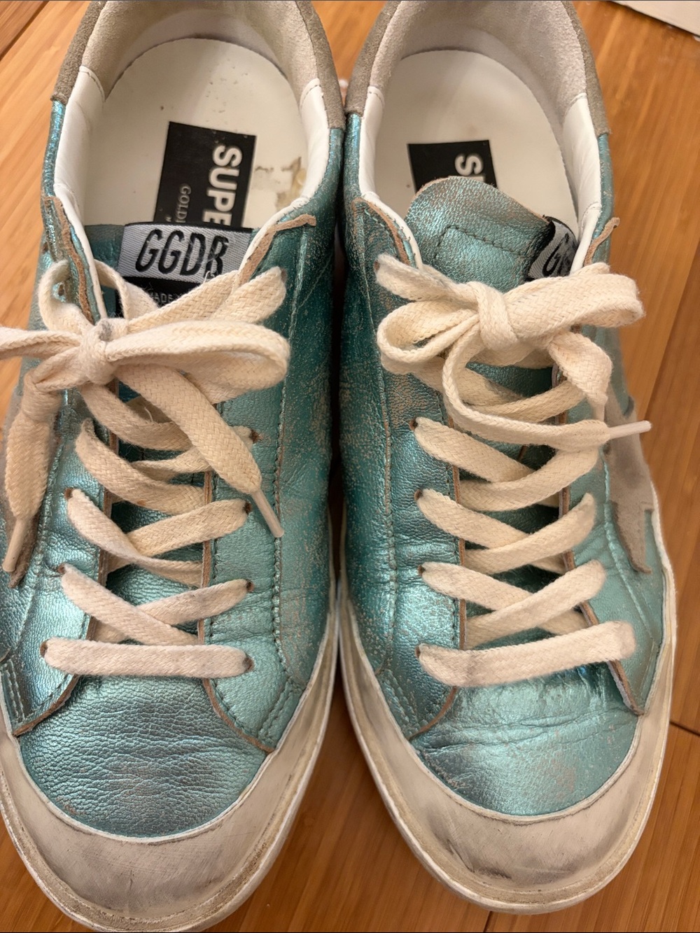 Metallic Teal Lace-Up Sneakers